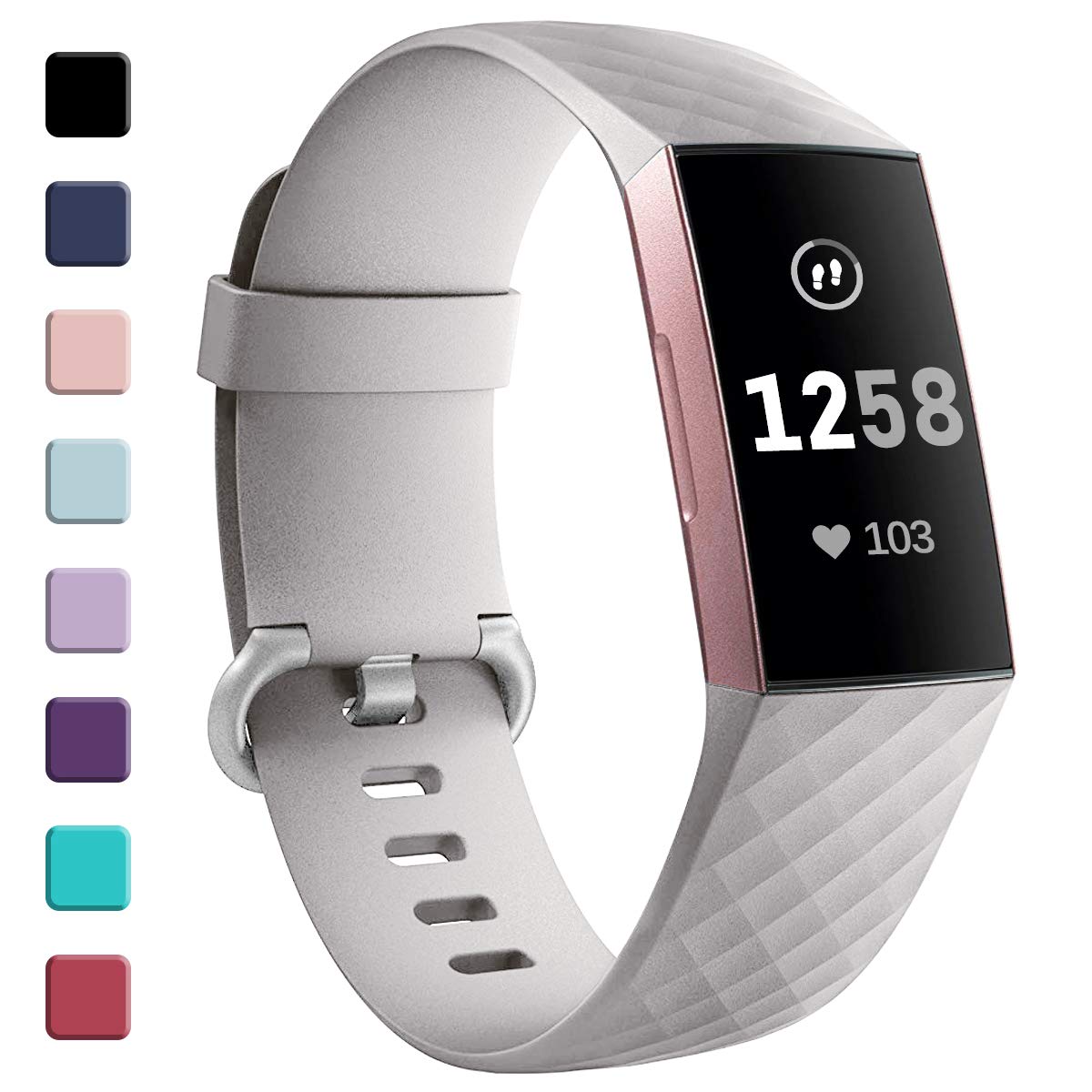 GEAK Strap Compatible for Fitbit Charge 3/4, Adjustable Classic Replacement Wristband, Activity Tracker for Women Men Small Grey