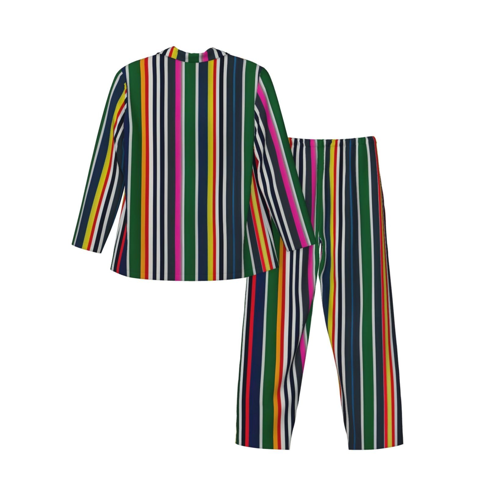 Pigiama a maniche lunghe da uomo con stampa a righe colorate Set di due pezzi traspirante accogliente Weekend Loungewear