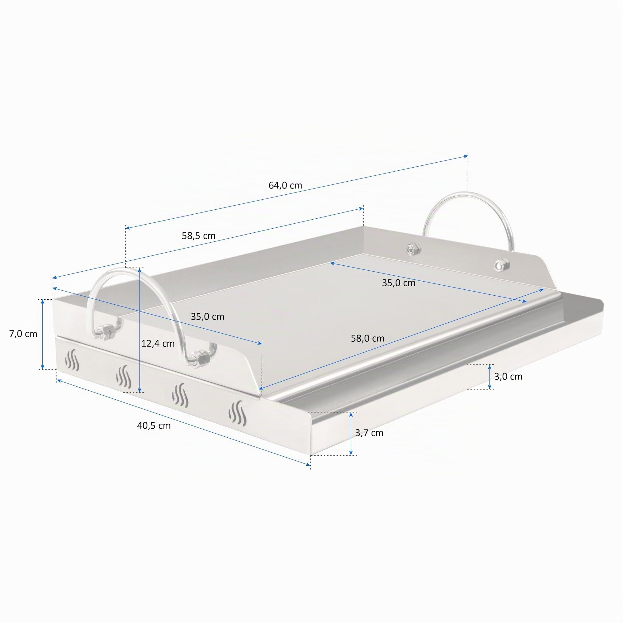 BBQ-Toro, piastra universale per grigliare, in acciaio inox, piastra per barbecue, rettangolare, 64 x 40,5 cm