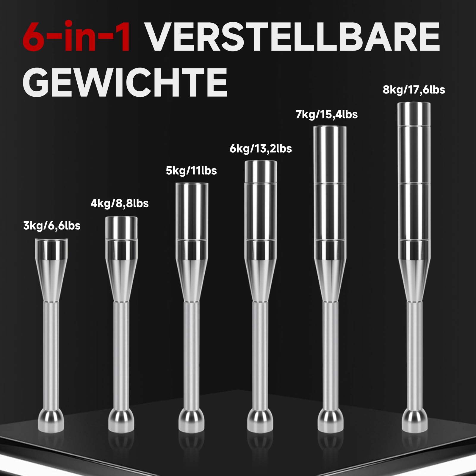 bimiti Verstellbarer Macebell, 6-in-1 Macebell 3/4/5/6/7/8kg für Ganzkörpertraining, Krafttraining, Muskeltraining, Schultertraining, Grip-Training und Stretching Verwendet