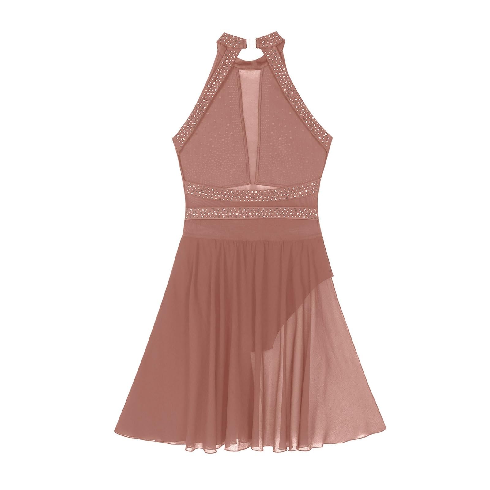 Danza Lírica Contemporánea Vestido Vestido de baile lírico for mujer, sin mangas, con diamantes de imitación y Espalda descubierta, vestidos de leotardo de malla, patinaje de Ballet, traje de actuació