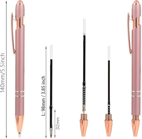 Miniatura 2 de MengRan Bolígrafos de color oro rosa con punta de lápiz capacitivo, tinta negra, punta media, lápiz capacitivo para pantalla táctil (12 unidades,