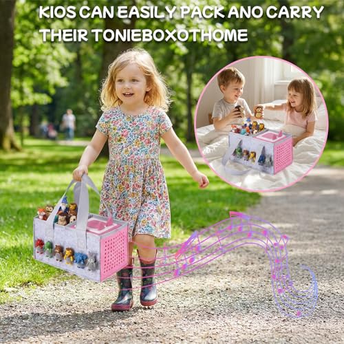 Image of Tonies Carrying Case - Felt Travel Bag for Toniebox & Figures, Foldable Tonie Case with Hand Strap for Kids' Audio Player, Headphones, Charger & Tonies (Complete Protection for Travel & Home)