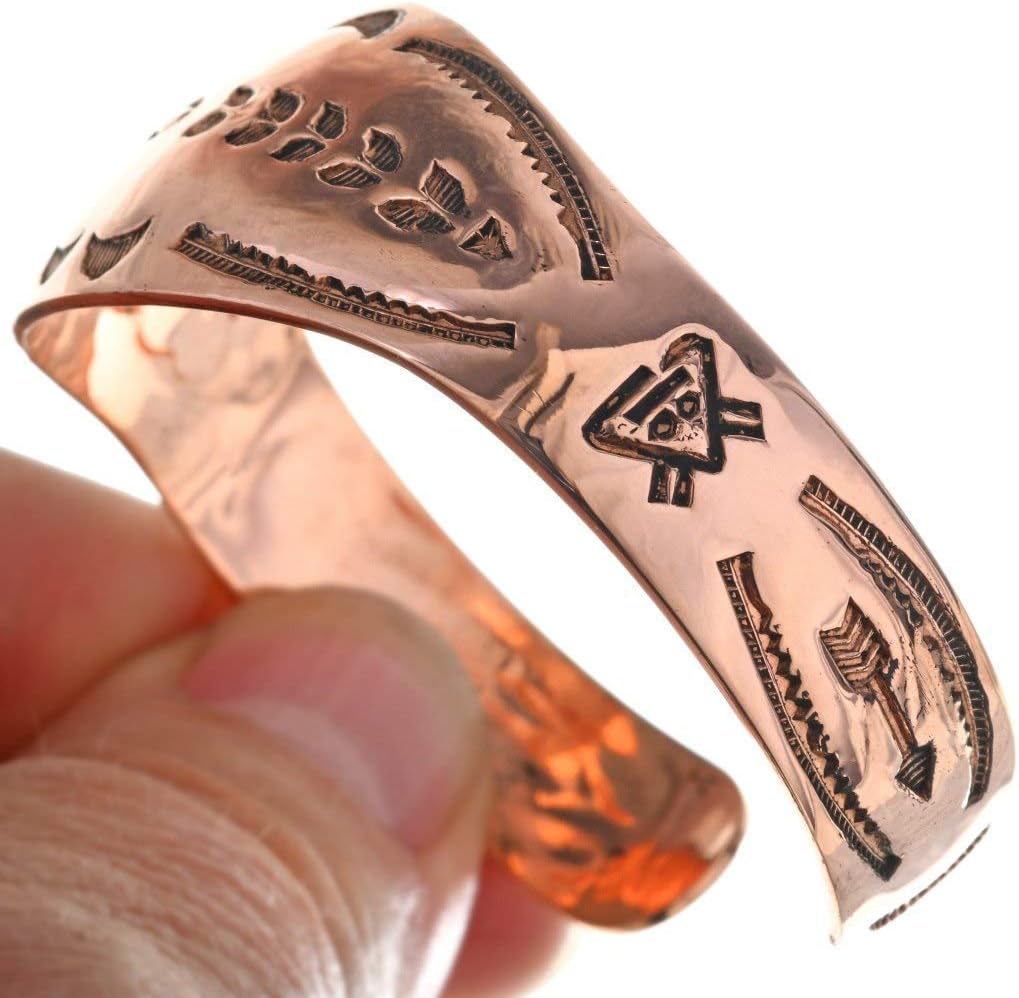 Alltribes Navajo Hammered Copper Cuff Traditional Pattern Bracelet 82616