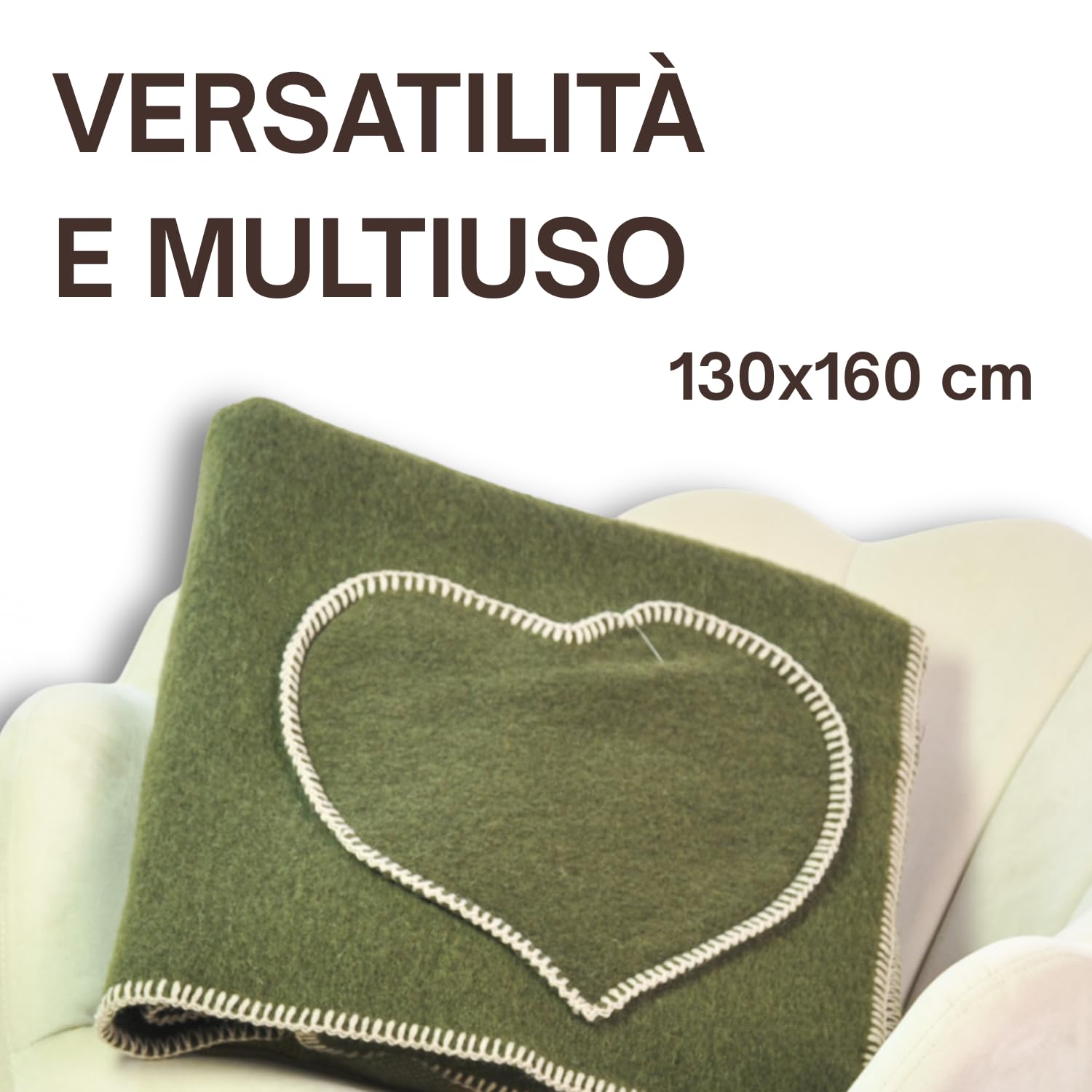 SUSANNA HOME DESIGN Plaid LANA ITALIA Coperta Lana Cotta 130x160 cm. Tinta Unita a Cuore in Rilievo, Rifinitura Punto Cavallo, Elegante Coperta D'Arredo – Prodotta Artigianalmente in Italia Olivia