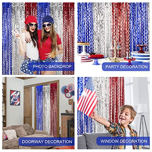 Lolstar 4Th Of July Decorations, 5 Pack Red White Blue Wavy Tinsel Foil Fringe Curtains, 4Th Of July Photo Booth Prop Streamer Backdrop For America Patriotic Party, Memorial Day, Labor Day Decoration #TOP3