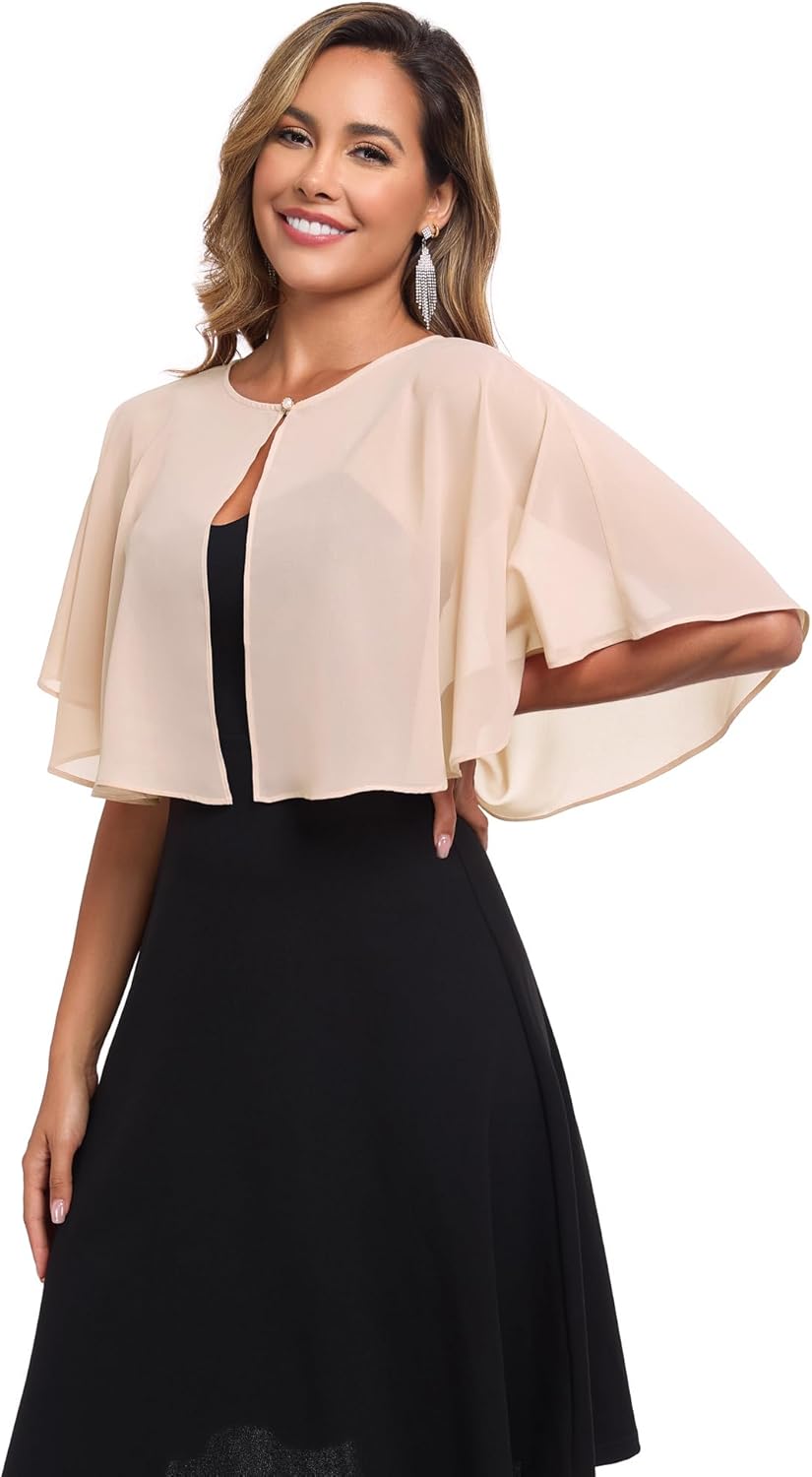 Women's Soft Chiffon Capelets Shawls and Wraps for Evening Wedding Cape Bole Cover Up - Image 4