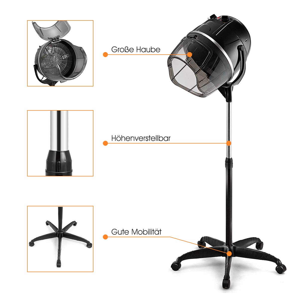 GOPLUS Profesjonalny czepek do suszenia włosów, 1050 W, suszarka do włosów 125-160 cm, regulacja wysokości, czepek fryzjerski z timerem 60 min i regulacją temperatury 40-75℃, do pielęgnacji domowej i