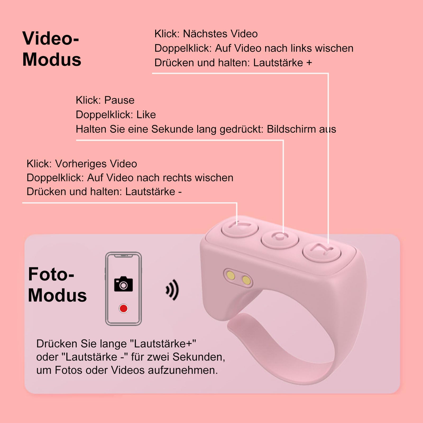 Bague de défilement Tik Tok - Télécommande - Bluetooth - Compatible avec Android iOS Tiktok - Bague de contrôle à distance - Pour homme et femme