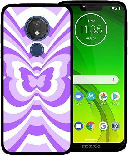 Funda de teléfono para Motorola Moto G7 PowerSupraOptimo Maxx, diseño de túnel de mariposa púrpura central, remolino, latte, San Valentín, bloque de