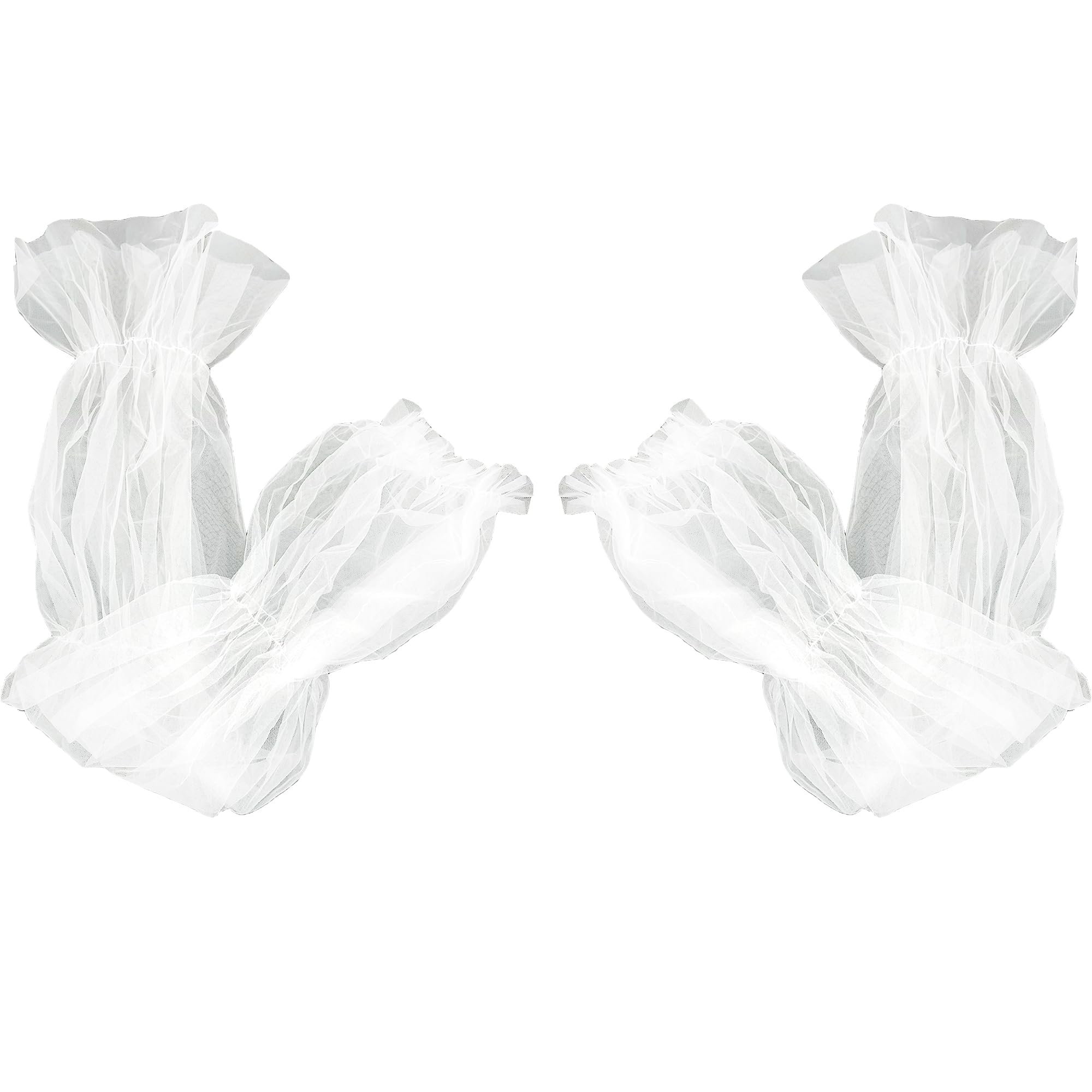 1 Paar Lange Netzärmel Aus Polyester – Weiße Fingerlose Braut-Handschuhe, Transparent, Ca. 59,5 Cm Lang, Für Hochzeit & Festliche Anlässe