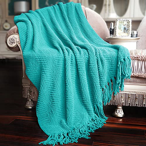 Home Soft Things Blue Throw Blanket Knitted Tweed Throw 60'' X 80'', Baltic Blue, Super Soft Cozy Warm Comfortable Breathable Throw For Living Room Chair Couch Bed Sofa Bedroom Home Décor #TOP17