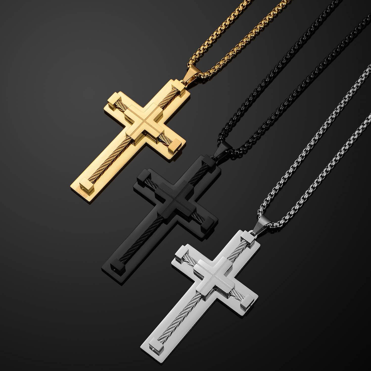 Gold Cross Necklace for Men, Large Stainless Steel Men's Jewelry Necklace, White Gold Cross Necklace for Men with Gift Box - Image 3
