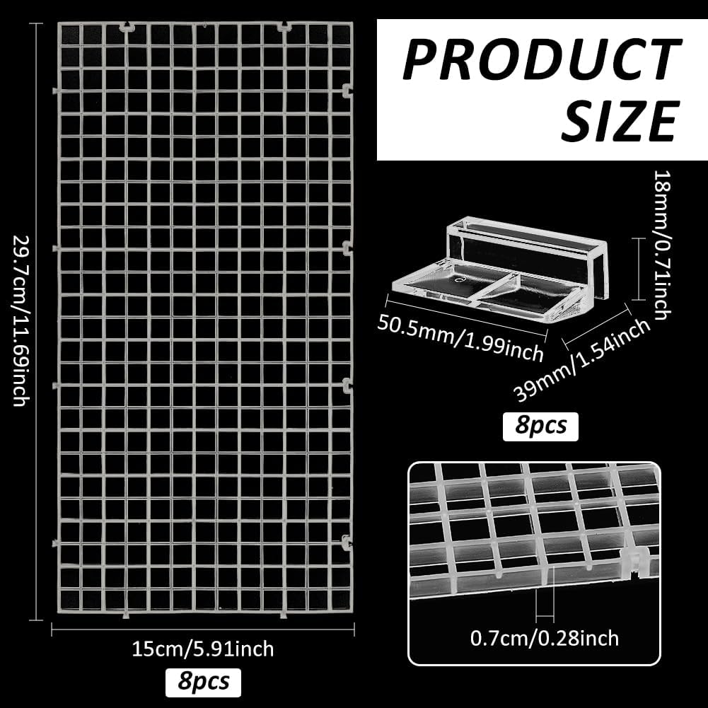 BENECREAT 8 Pcs Clear Aquarium Lid Hood, 5.9x11.7x0.3 Inch Rectangular Fish Tank Top Cover, Plastic Grid Isolation Board with 8 Pcs Aquarium Plastic Cover Board Clips