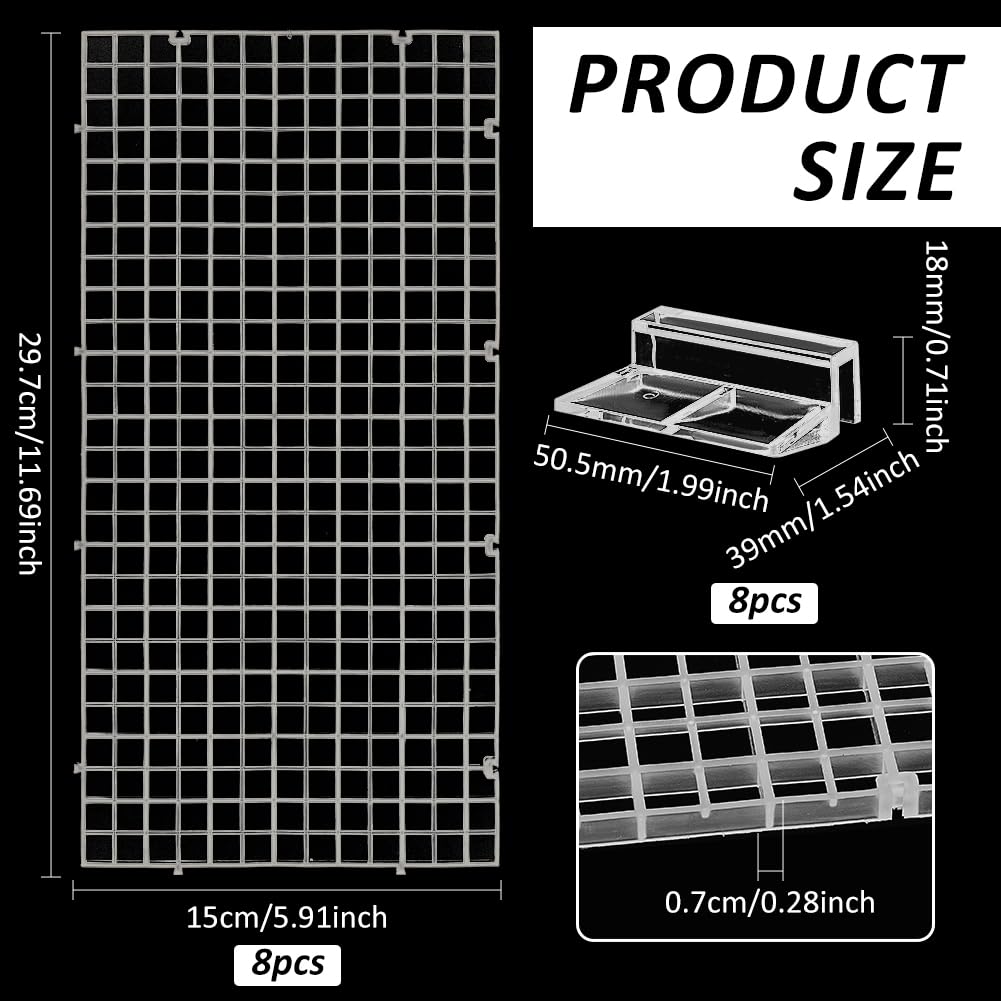 BENECREAT 8 tapas transparentes para acuario, 15 x 29,7 x 0,7 cm, cubierta rectangular para pecera, tablero de aislamiento de rejilla de plástico con 8 clips de plástico para acuario