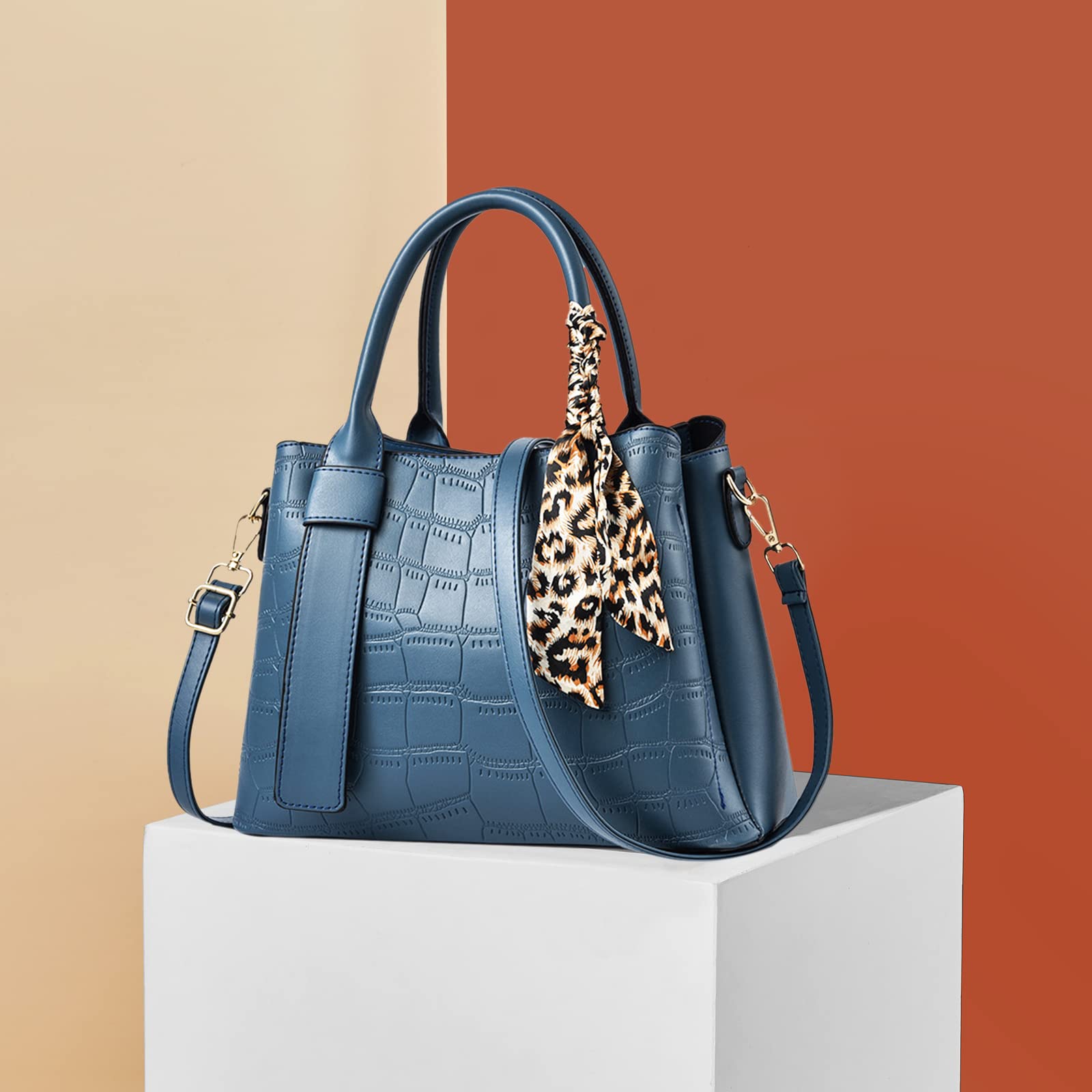 NICOLE & DORIS Sac a Main Femme en Cuir Sac Portés Main Pochette Sac Epaule Rétro Sac Fourre Tout Avec Ruban Léopard Sac Bandouliere Mode