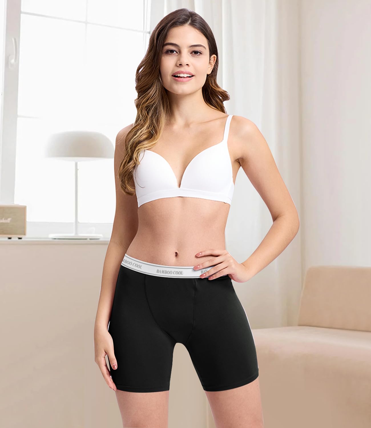 BAMBOO COOL Boxer a gamba lunga, da donna, in bambù, con gambe, confezione da 5
