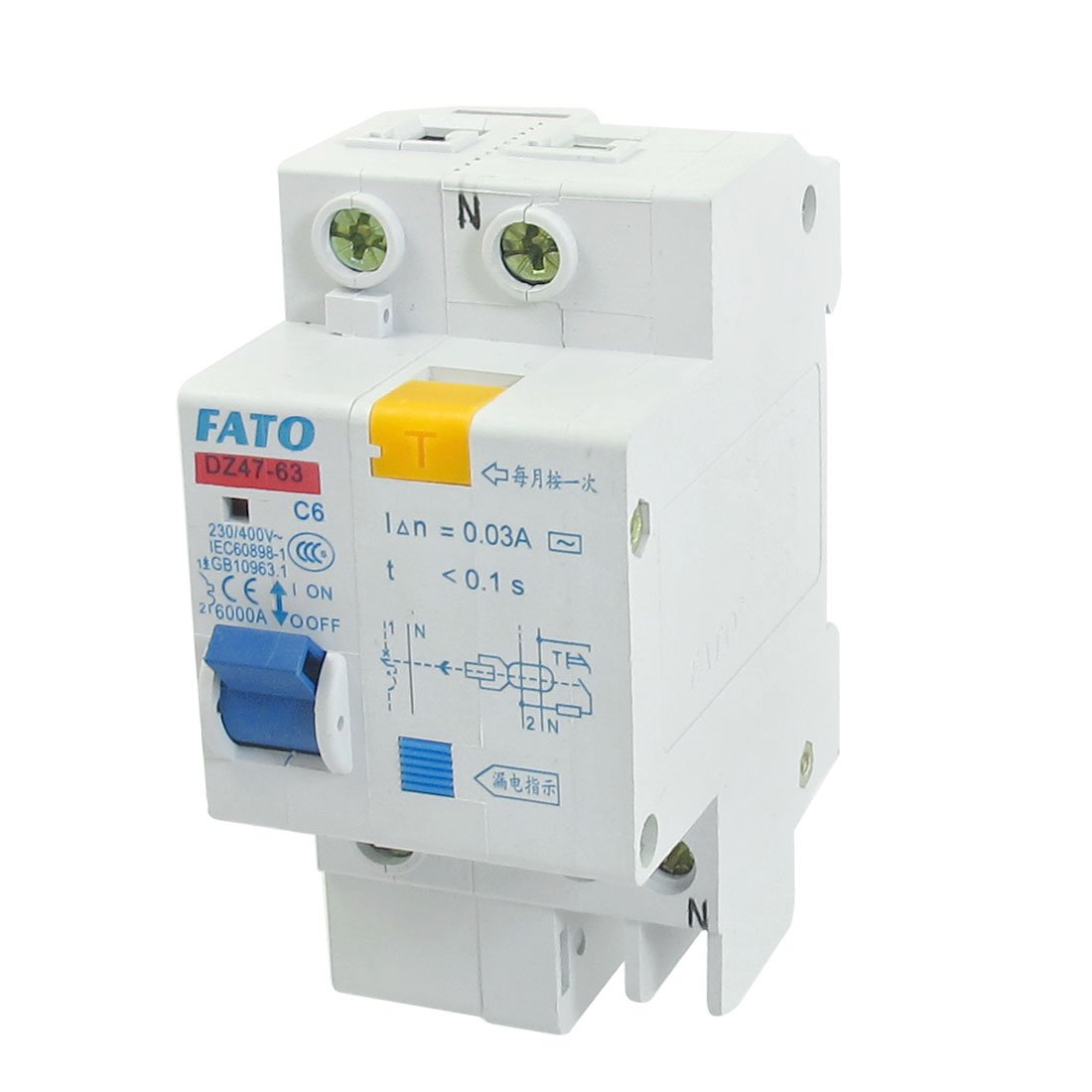 IEUMJNAT AC 230/400V 6A Single Pole Overload Protection ELCB -Professional - Leakage Circuit Breaker