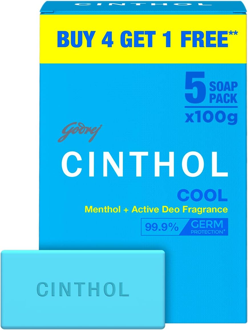 Cool Soap, 100g (Pack of 5) | with Icy-cool Menthol | Soaps For Bath | Grade 1 Soap | For All Skin Types