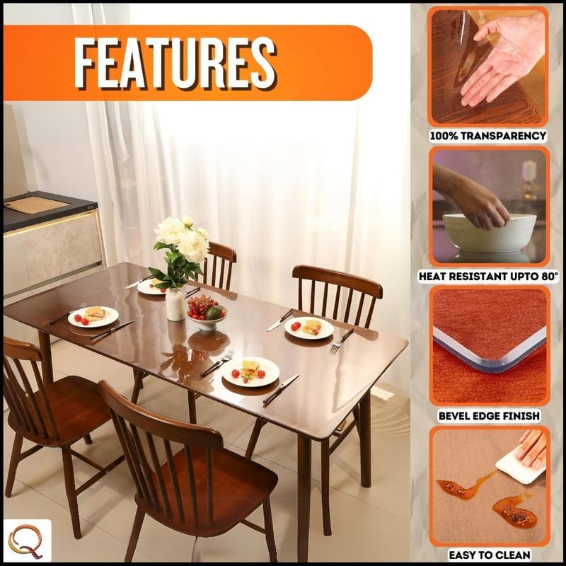 Image of Qlarity Covers 1.5mm Super Shield PVC Table Cover, 48x38 Inch, Thick Sheet | Thick clear table cover made from premium transparent thick cover provides long-lasting protection from spills and scratches