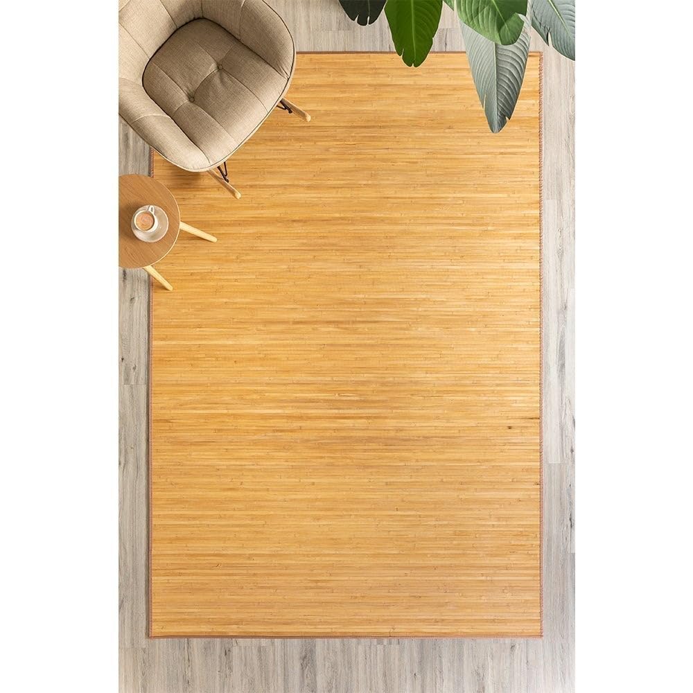 Lolahome Alfombra De Salón O Comedor Oriental Marrón De Bambú De 200 X 300 Cm Sol Naciente, 200X300 | Resistente a humedad y manchas. Protege el suelo de tu salón, cocina o dormitorio aportando un toque cálido y muy natural