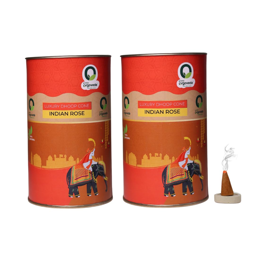 Prime Orgoveda Indian Rose Dhoop Cones (Pack of 2) | 100% Natural & Organic | Charcoal-Free, Bamboo-Free, Handcrafted Long-Lasting Incense Cones (80 Organic Dhoop Cones)-image-45