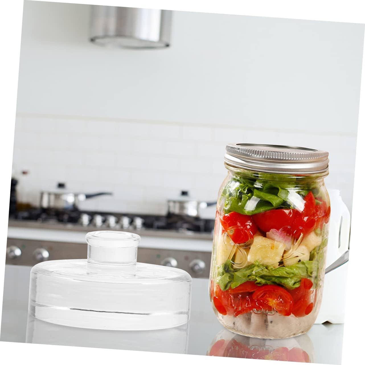 4Pcs Glass Weights for Wide Mouth Mason Jars Compact Pickle Lids for Fermenting Kitchen Supply for Easy Storage and Use