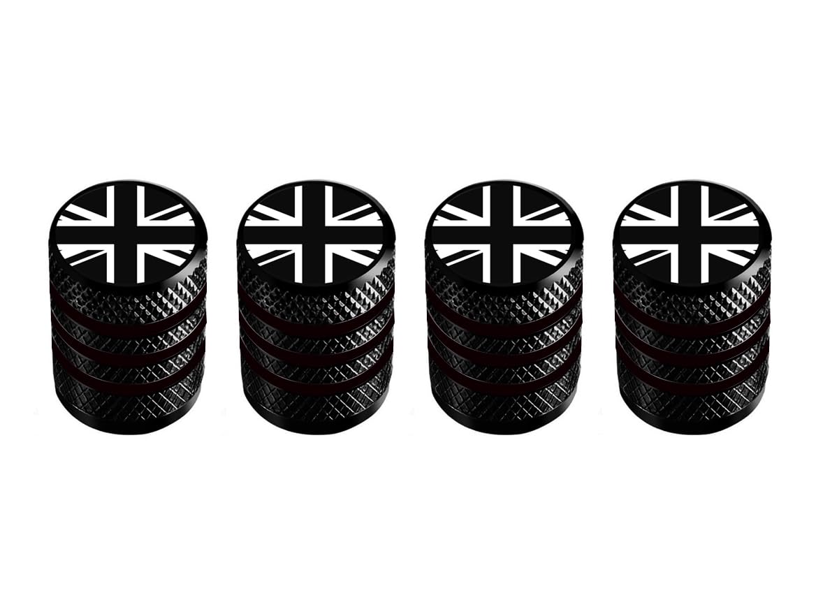 MarCraftMarcraft Corrosion Resistant (Black) (Laser Engraved Union Jacks) Metal Tyre Wheel Alloy Valve Caps Dust Caps (4 Pack) Universal for Cars, SUVs, Bicycles, Motorcycles, Trucks | Plastic Insert