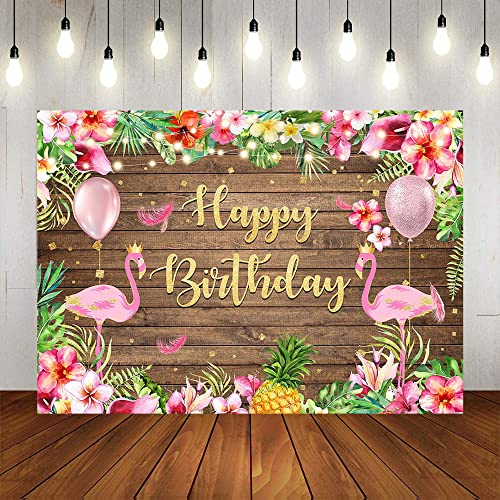 Avezano Summer Flamingo Birthday Backdrop Rustic Tropical Hawaiian Floral Pineapple Birthday Party Background Pink Flamingo Birthday Party Decorations Photoshoot Props (7X5) #TOP2