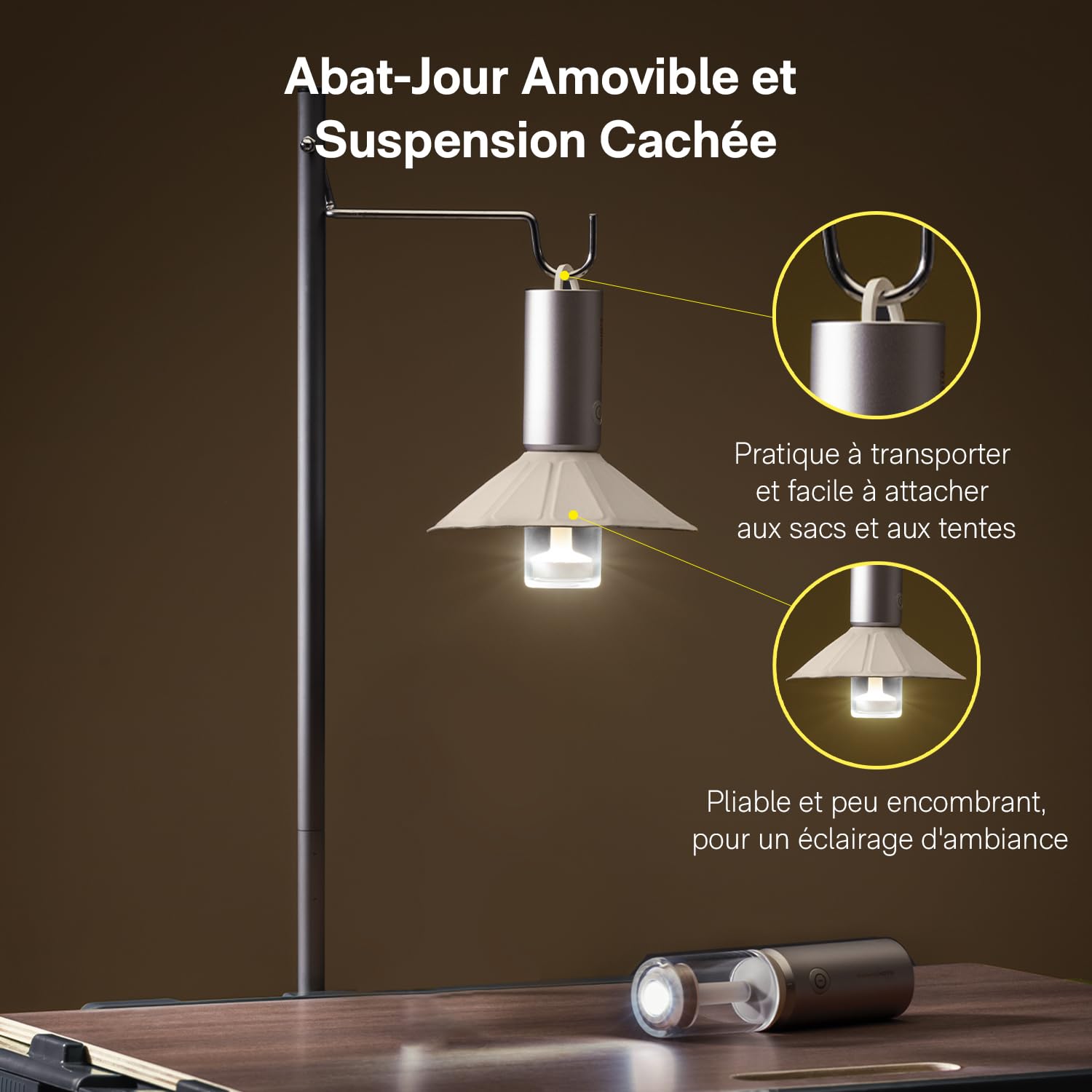 HOTO Lanterne Camping Rechargeable IPX6 étanche, abat-jour détachable | 3 modes, batterie 3100 mAh, 180 lumens, autonomie 8~50h, charge Type-C