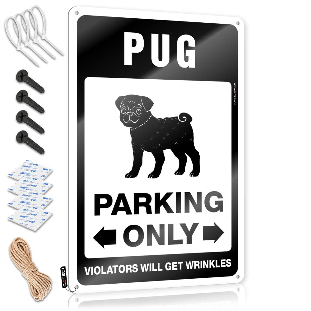 KRAZMURONGD Funny Metal Signs For Outdoors Pug Parking Only Tin Sign Funny Outdoor Signs Man Cave Wall Decor