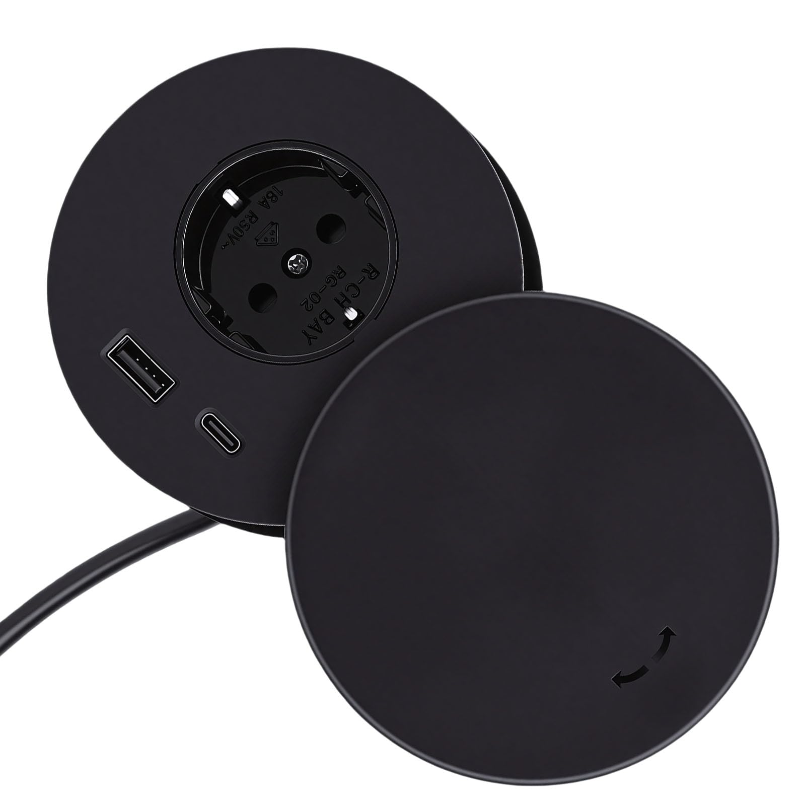 Dpofirs Wbudowane Gniazdko na Biurko, Wpuszczana Listwa Zasilająca z Szybkim ładowaniem USB C PD 20 W i Portem USB A, Gniazdko do Montażu Podtynkowego 16 A 4000 W z przesuwaną osłoną przeciwkurzową
