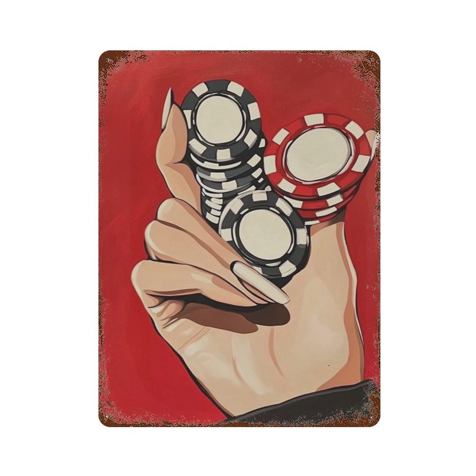 xiaoxiaoshen Casino Chips Gambling Poker Hand Bold Red Work Modern Pop Wall Decor Art Metal Tin Poster Modern Home Decor Art Home Bar Shop Decorations Vintage Sign 40x30cm
