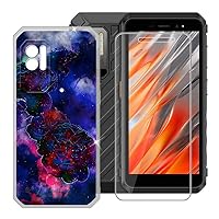 AQGG Custodia + Vetro Temperato per Ulefone Power Armor X11 (5.45) Cover Case Black TPU Morbido Silicone Bumper -Protezioni per Lo Schermo - Fiori di pesco