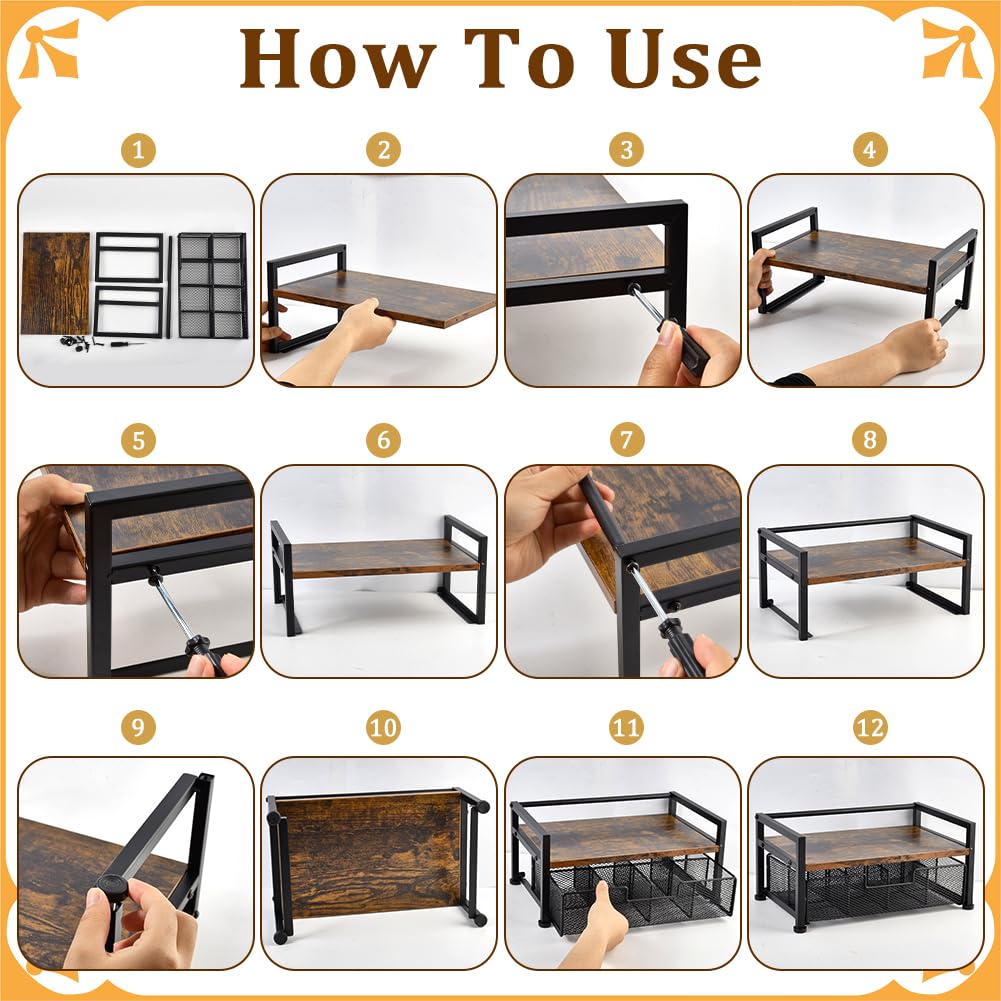 UNICRAFTALE Organisateur De Sachets De Thé en Bois avec Tiroir 8 Compartiments Station De Thé Rustique Bo?Te De Rangement pour Comptoir Cuisine Bureau Caddy à Thé Multifonctionnel 33x20x15cm
