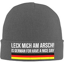 Leck Mich Am Arsch! Gift for Germans Deutsche Beanie Warm Winter Hats Skull Knit Cap for Men and Women,Black