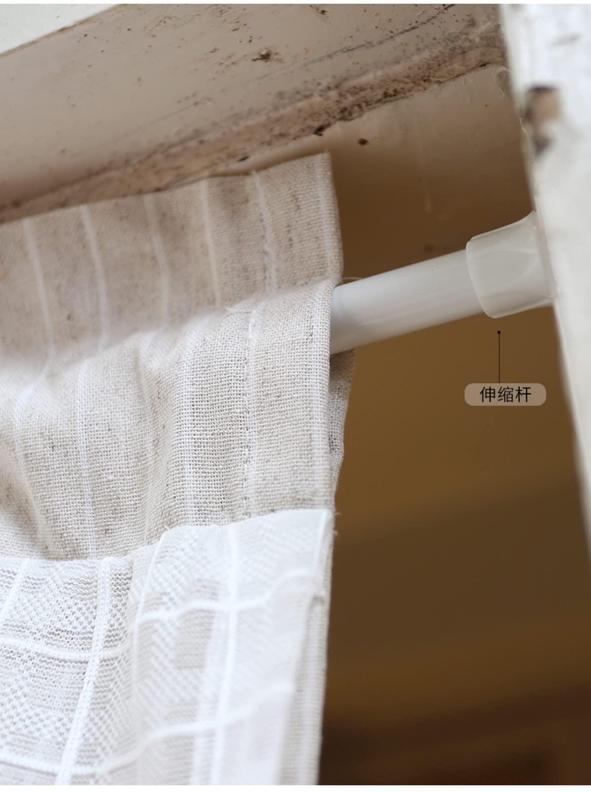 A.Monamour Gardine Scheibengardinen Kurzstores Blickdichte Baumwolle Beige Gestreift Mit Floraler Spitze Kurzvorhang Kurzgardinen Küchengardine Küche Vorhang Fenster Kurz Stores Bistrogardine