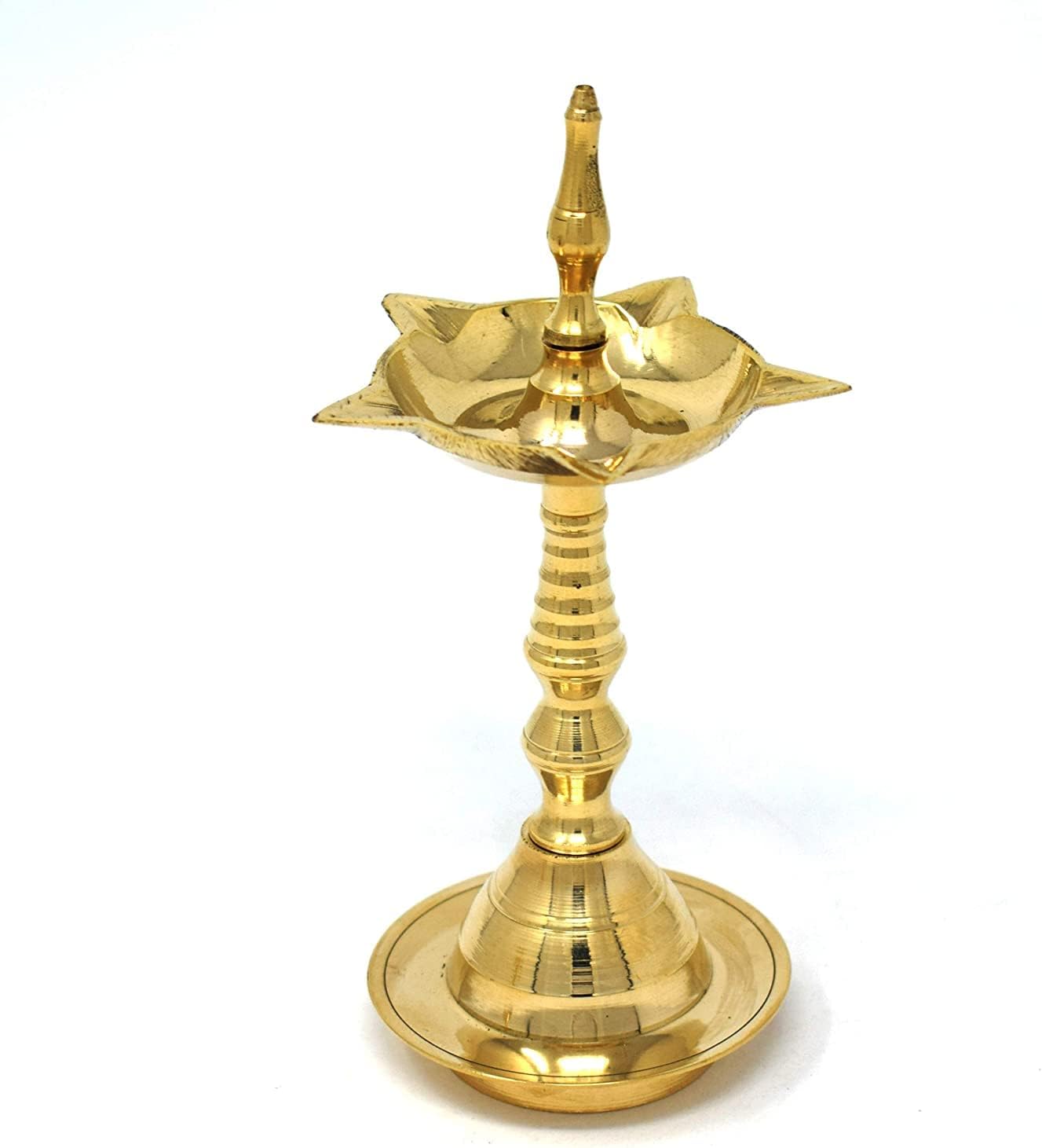 Anjali Enterprises Oil Lamp DiyaPure Brass Kerala Fancy Deep/Diya/Oil Ghee Lamp for Pooja and Worship (130 g)