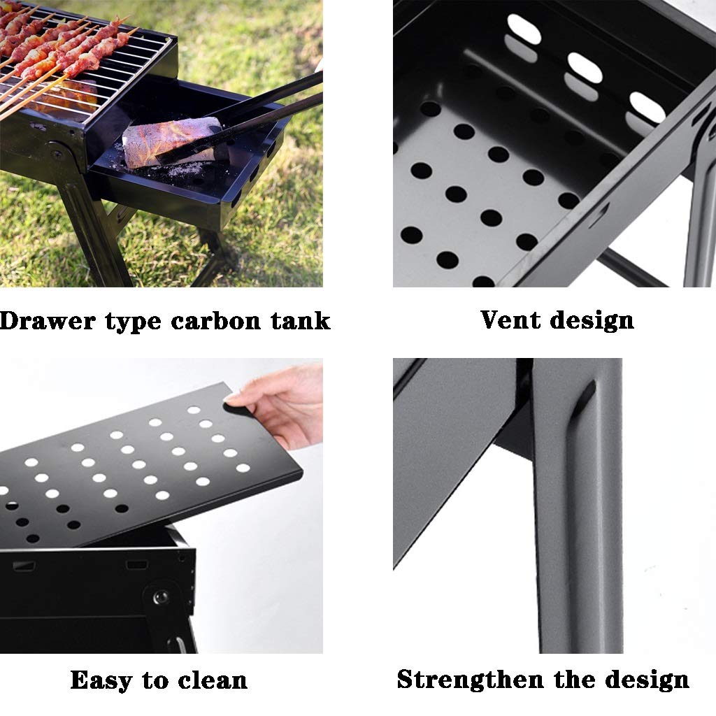 Barbecue Pliable et Portable, Barbecue à Charbon de Bois carré, léger