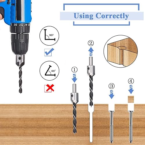 Miniatura 5 de Mesee Juego de brocas avellanadas HSS de 0.118 in, 0.157 in, 0.197 in, 0.236 in, 0.276 in, 0.315 in, 0.394 in, acero de alta velocidad, brocas de