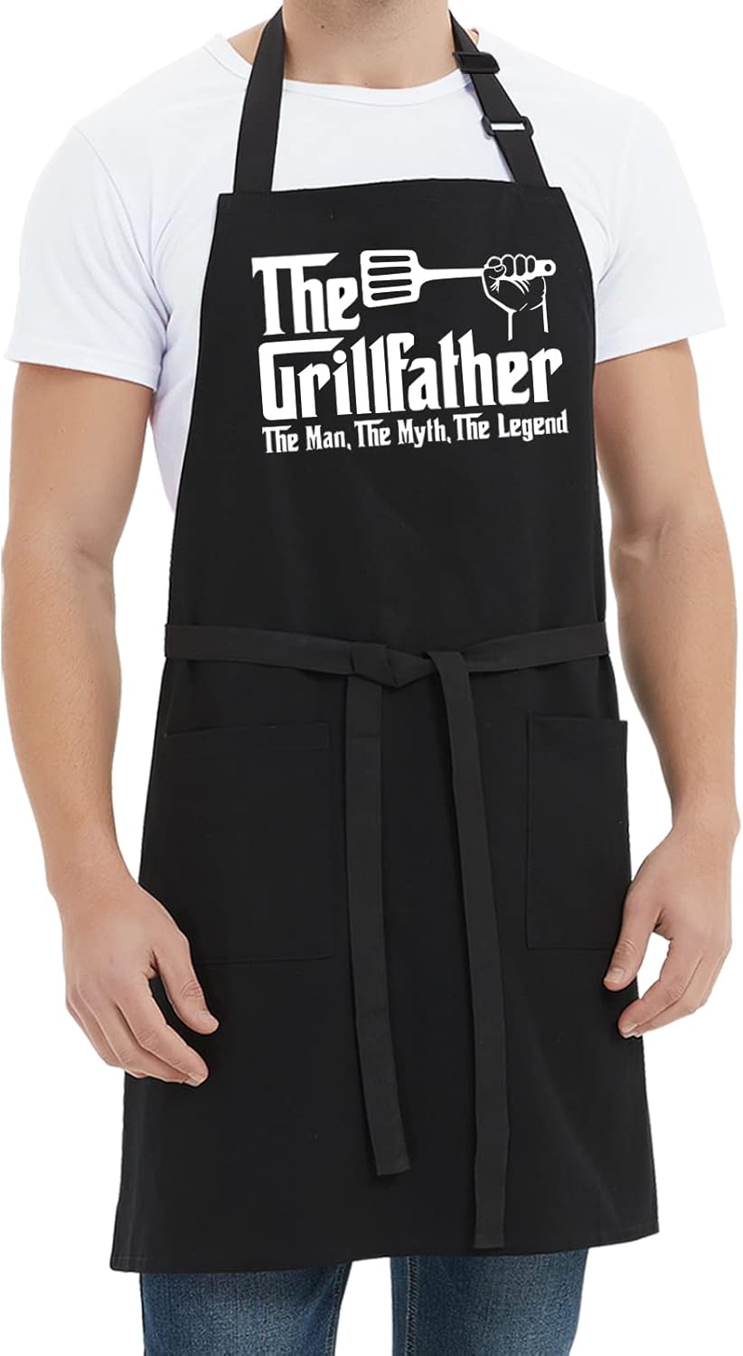 Kaidouma Grill Apron BBQ Aprons for Men Dad - The Grillfather - Funny Chef Cooking Grilling Apron with 2 Pockets - Birthday Father's Day Christmas Gifts for Dad - Image 5