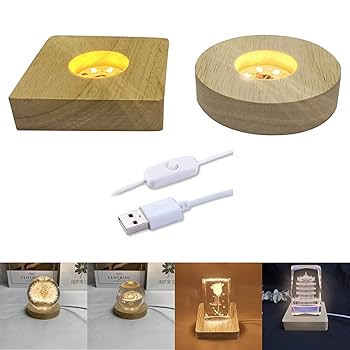 CDIYTOOL LED Lights Display Base, 2 Pack Wooden Lighted USB LED Light Base Stand Desktop Display Base With 2PCS Acrylic Sheets For DIY Acrylic Plate (Warm Light-1