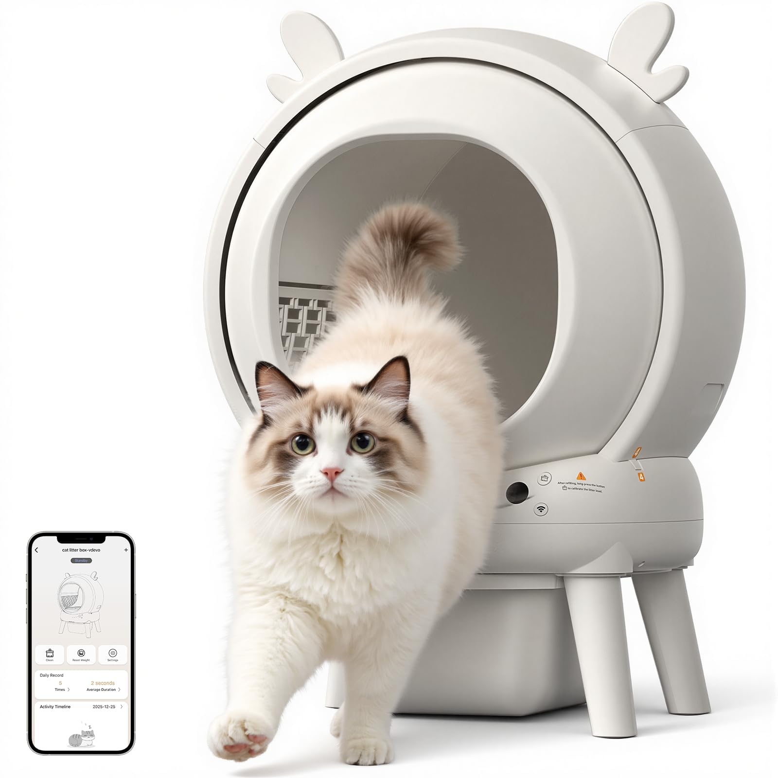 RBFGYIOP Self Cleaning Cat Litter Box 65L, Self Cleaning Litter Tray, App-Controlled, Safety Sensor, Odor Control, for Cats Weighing 2-34 Pounds, 1 Roll Waste Bags Included โ image 1