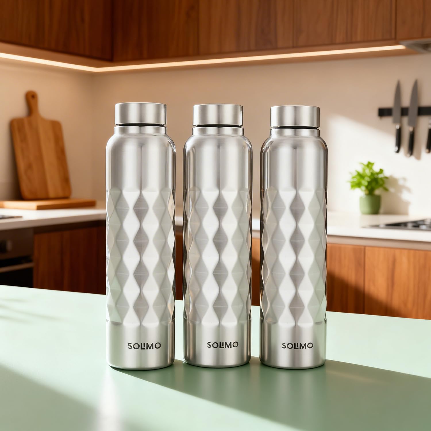 Amazon Brand - Solimo Stainless Steel Cubix Water Bottles Set of 3, 1L Each | Rust-Resistant, Shatter-Proof, Spill-Proof | Food Grade Steel | Office, School, Travel | Dishwasher Safe (Silver)-image-31