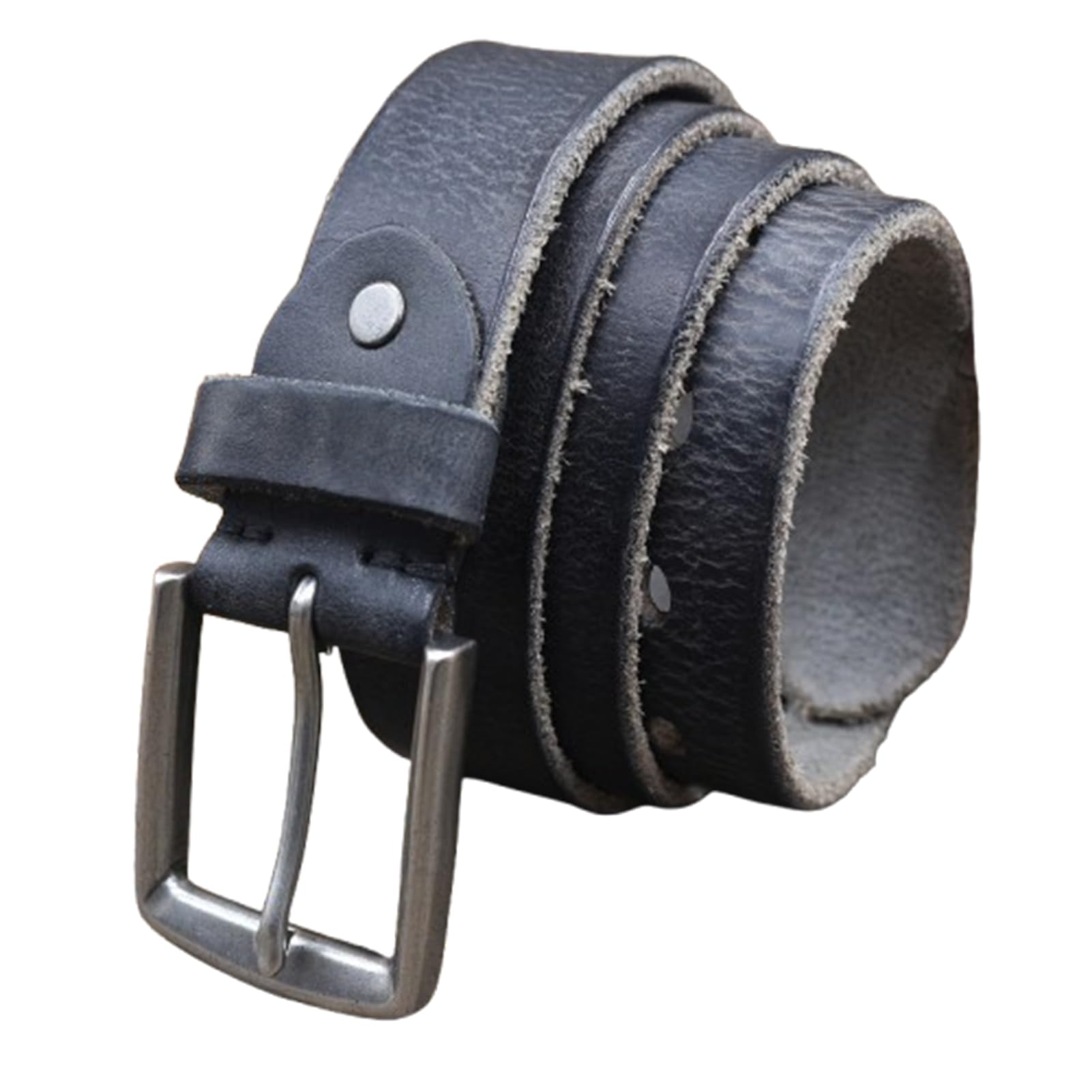 Znel Men's Black 3.8Cm Vintage Washed Leather Belt For - Genuine Cowhide Distressed Look Strap, Stylish Pin Buckle For Casual Jeans(120Cm/47, )