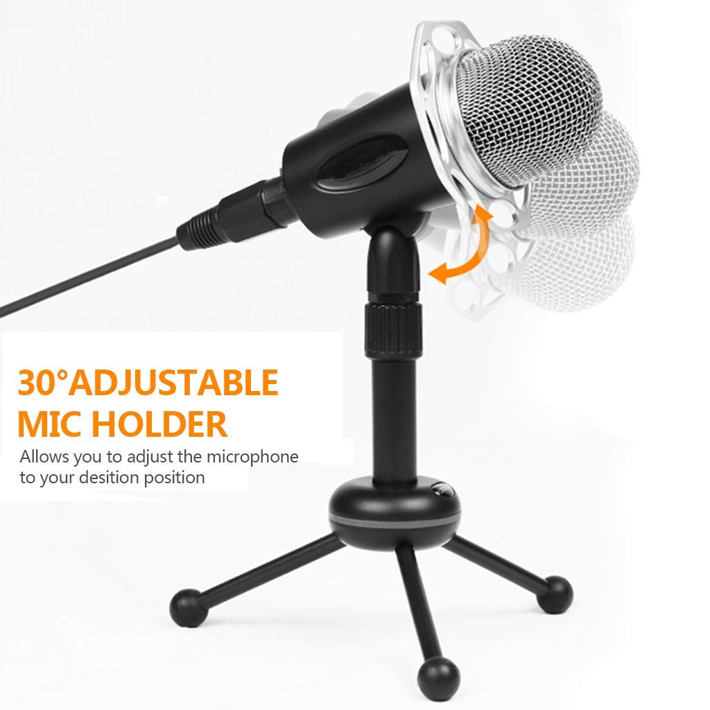 Mikrofon do nagrywania studyjnego, mikrofon pojemnościowy do transmisji ze stojakiem na telefon komputer PC połączenia konferencyjne, transmisja na żywo, podcasting, gry, śpiew karaoke,Black