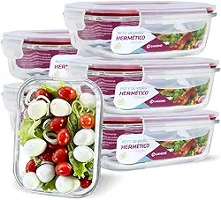 Conjunto 6 Potes Vidro Hermético Marmita Mantimentos 640ml (Vermelho)