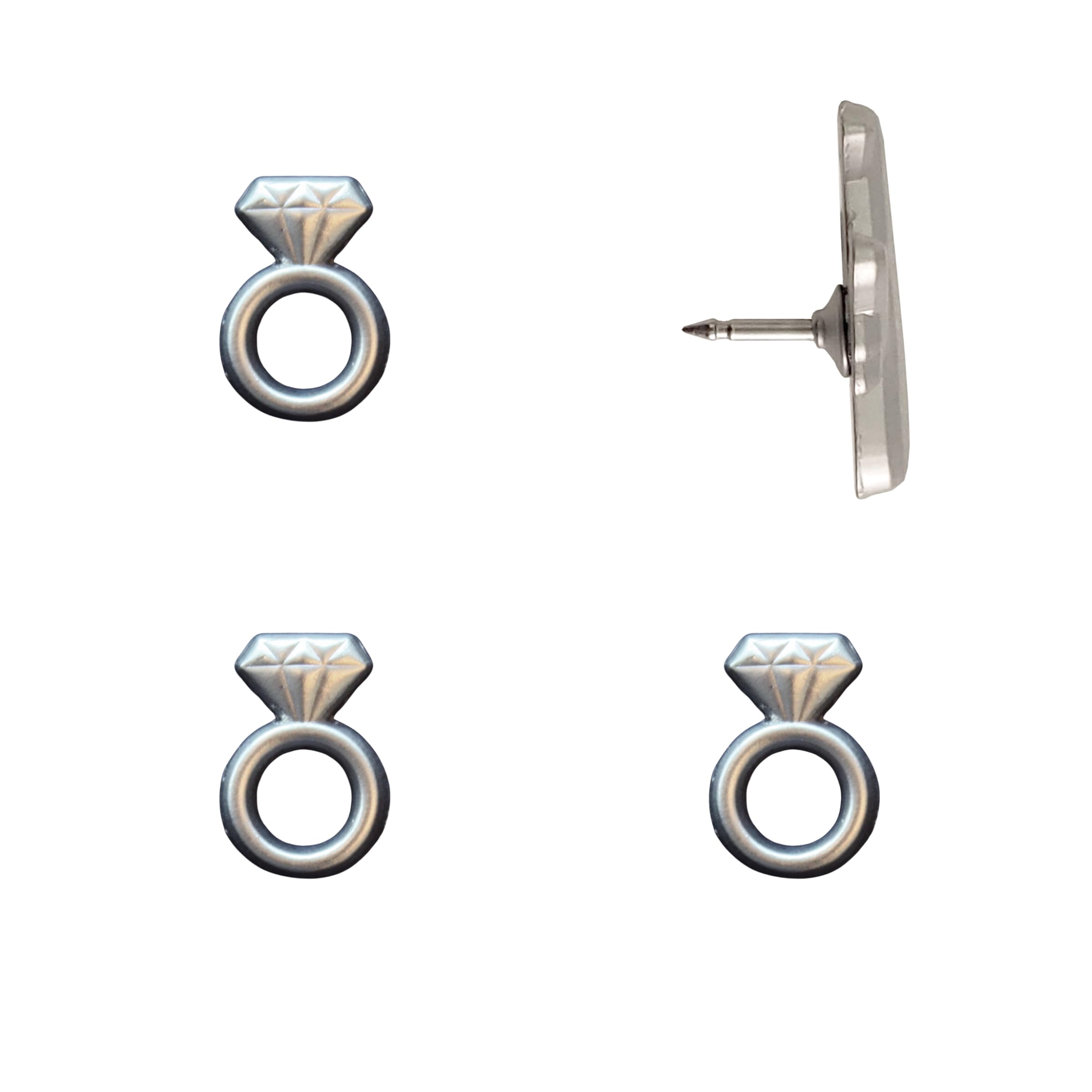 Engagement Ring Push Pins - Silver Diamond Ring Map Pins for Cork Boards, Maps, or Lapel Use - Designed in USA - Set of 4