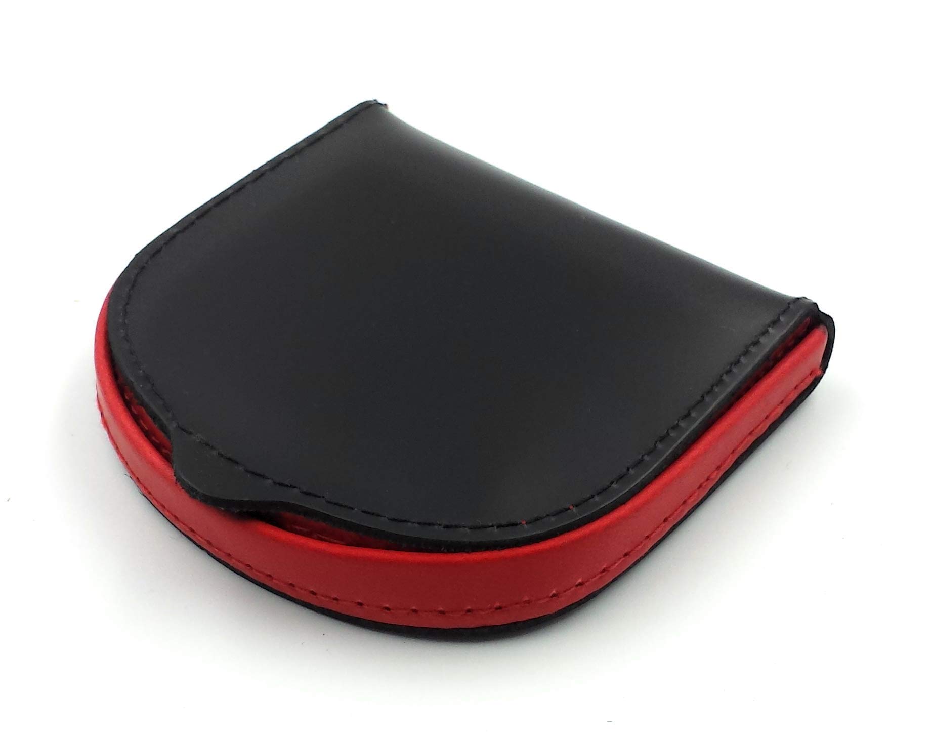 franartPiel - Taconera, monedero de tacón clásico hecho a mano en Piel Ubrique - Pequeña cartera de cuero auténtico para llevar tus monedas (Negro/Rojo)