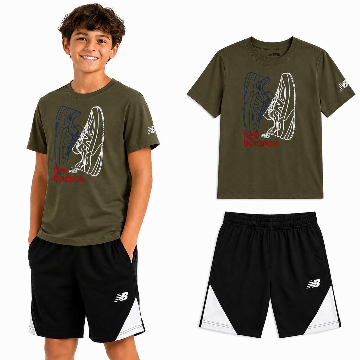 New Balance Boys 2 Piece Cotton Blend Jersey Shirt &amp; Basketball Shorts